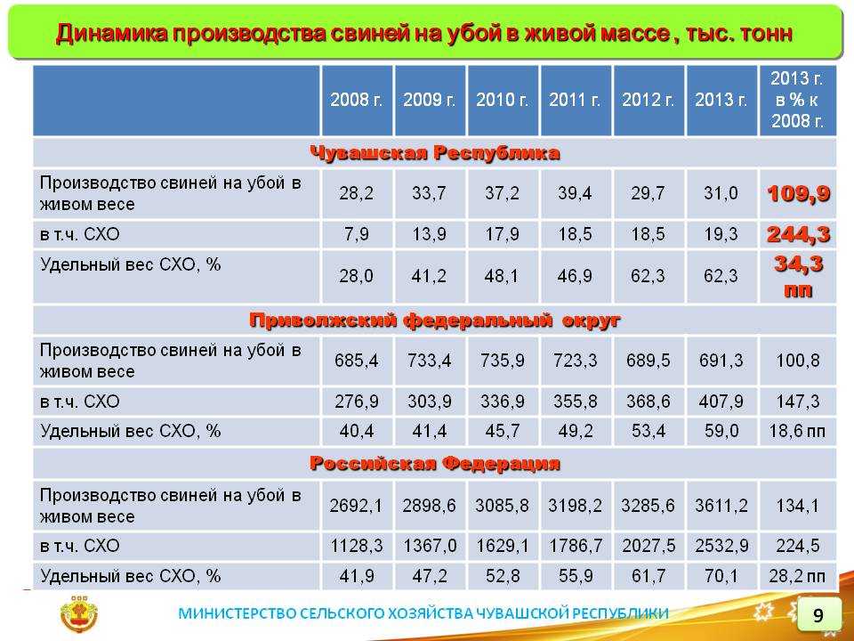 Ориентировочная таблица веса свиней